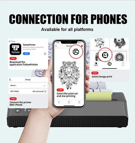 MHT-P8008 Bluetooth Portable A4 Size Thermal Copier Machine Tattoo Stencil Printer Null Stock Milestone 216mm Bluetooth Printer-1